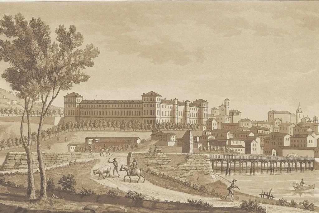 Il Reale Castello di Moncalieri, acquatinta di Angelo Biasioli, 1800–1830